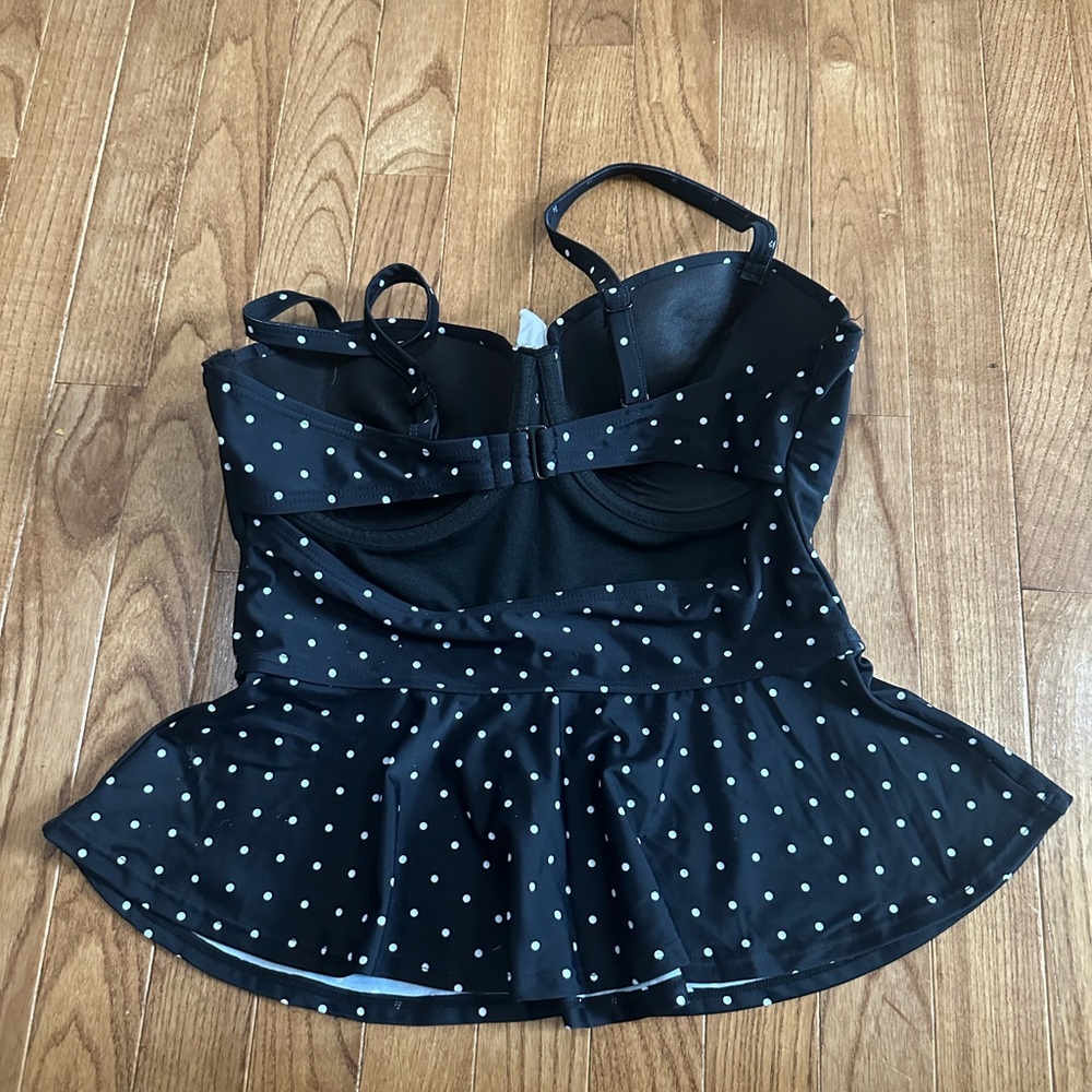 Unique Vintage Black & White Pin Dot Peplum Solana Tankini Swim Top Size Large - Picture 4 of 9